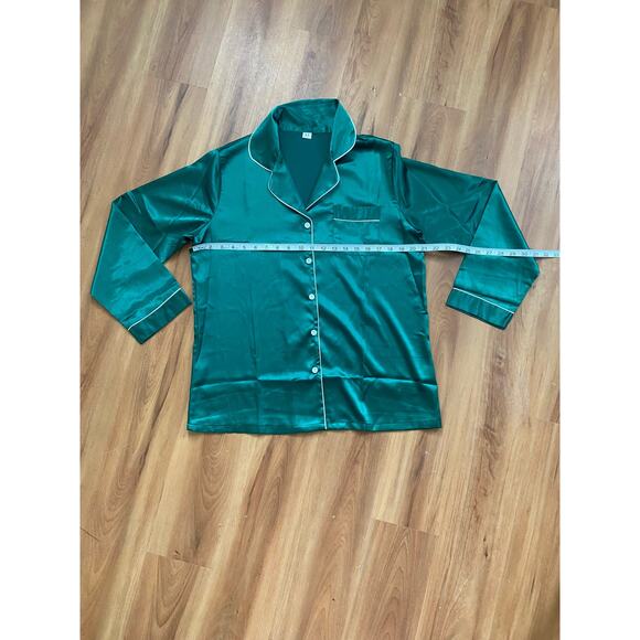 Ekouaer Women’s Size Small Pajama Set button down Christmas Green w/White Trim - Picture 6 of 7